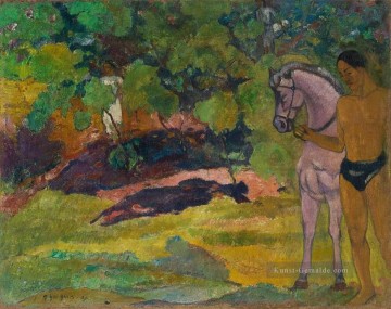 Im Vanillehain Mann und Pferd Paul Gauguin Ölgemälde